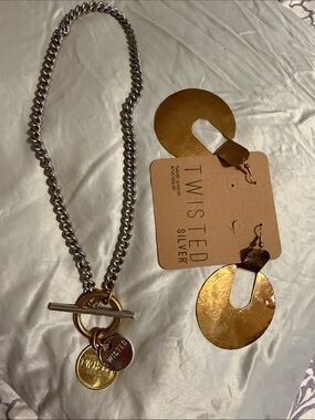 Twisted Silver Two-Tone Necklace in Silver and Gold with Toggle Ring